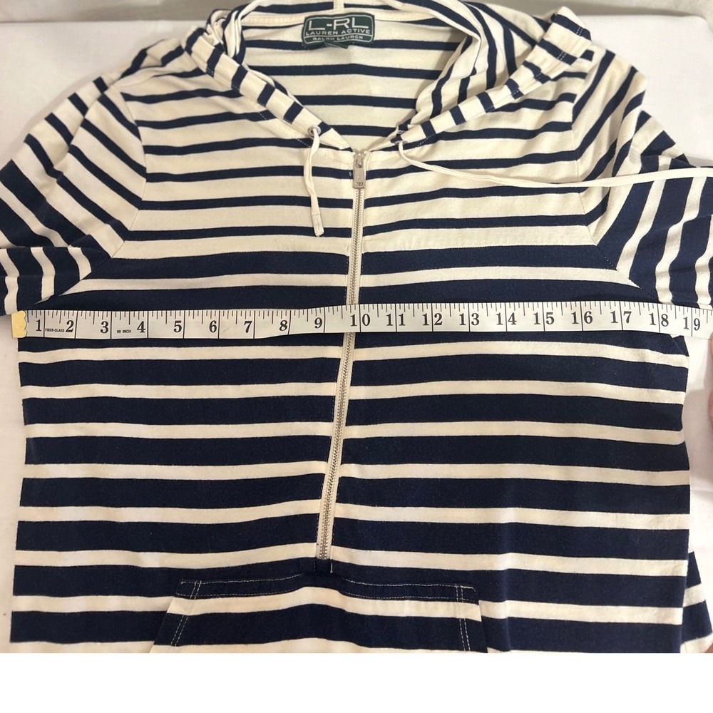 Lauren Ralph Lauren Active Navy White Striped Quarter Zip Hoodie Womens LRL - Picture 10 of 10